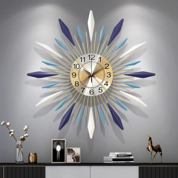 Large Wall Clock Metal Decorative, Mid Century Silent Non-Ticking Big Clocks - Image 3