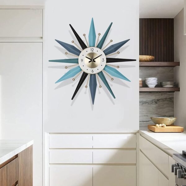 Large Wall Clock Metal Decorative, Mid Century Silent Non-Ticking Big Clocks - Image 3