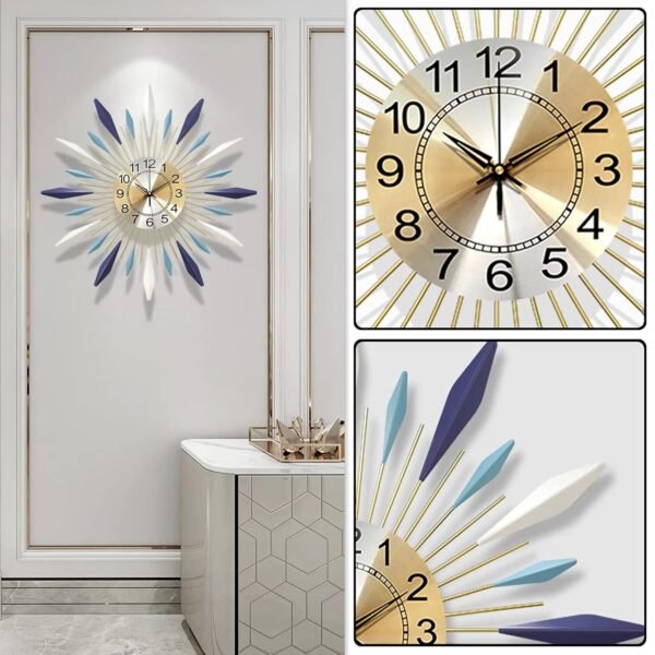 Large Wall Clock Metal Decorative, Mid Century Silent Non-Ticking Big Clocks - Image 2