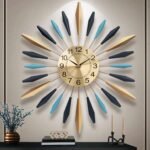 Large Wall Clock Metal Decorative, Mid Century Silent Non-Ticking Big Clocks - Image 2