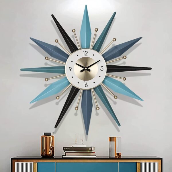 Large Wall Clock Metal Decorative, Mid Century Silent Non-Ticking Big Clocks - Image 2