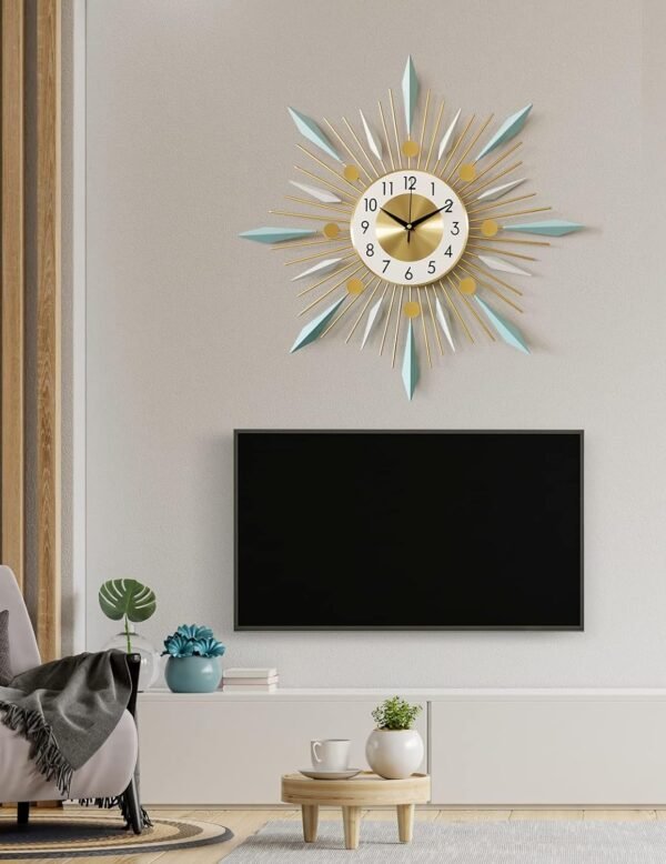 Large Wall Clock Metal Decorative Clock Green - Image 4