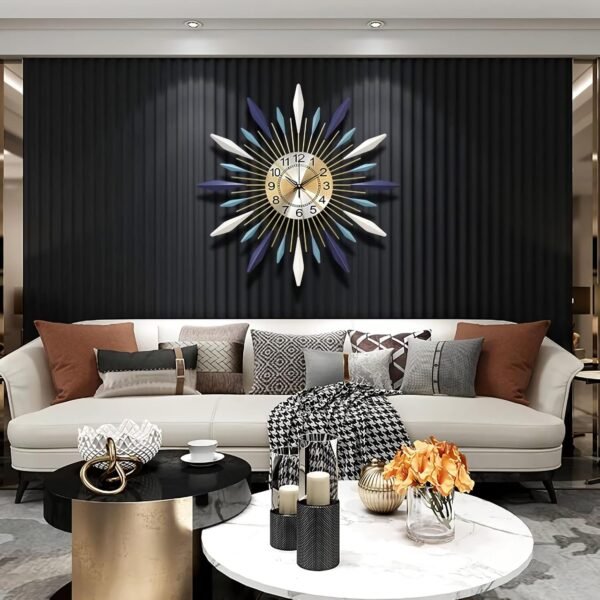 Large Wall Clock Metal Decorative, Mid Century Silent Non-Ticking Big Clocks - Image 5