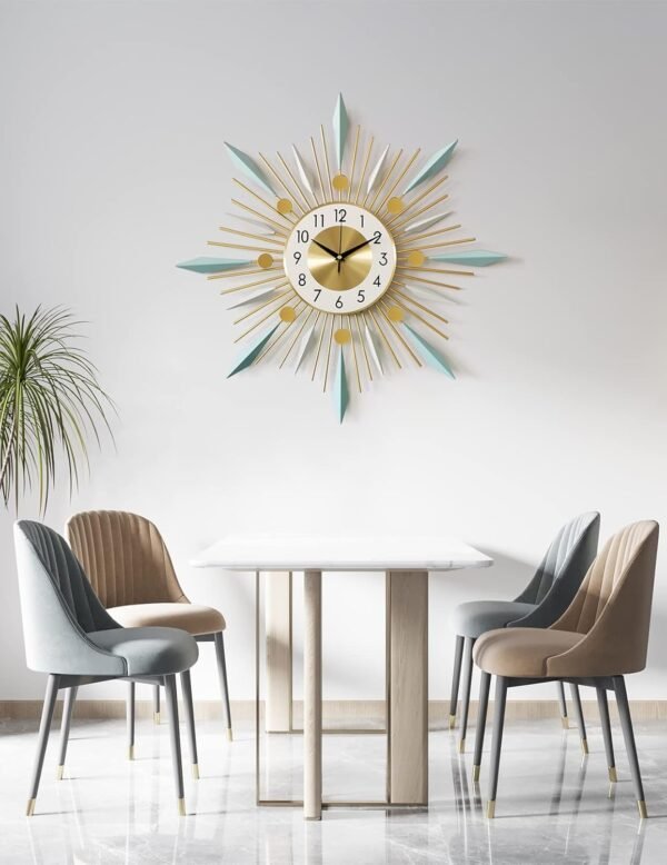 Large Wall Clock Metal Decorative Clock Green - Image 3