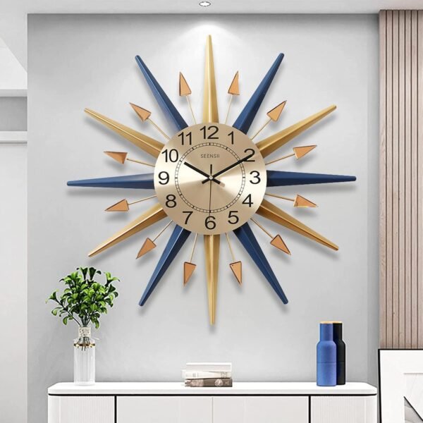 Large Wall Clock Metal Decorative, Mid Century Silent Non-Ticking Big Clocks - Image 2