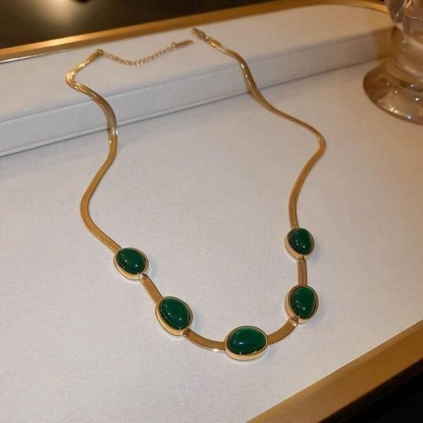 Oval Green Crystal Pendant Necklace Set With Bracelet - Image 2
