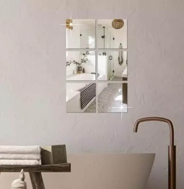 4 Big Square Silver 3D Acrylic Mirror Wall Sticker - Image 2