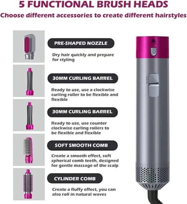 5 in 1 Multifunctional Hair Dryer Styling Tool, Detachable 5-in-1 Multi-Head Hot Air Comb, The Negative Ion Automatic Suction Hair Curler - Image 5