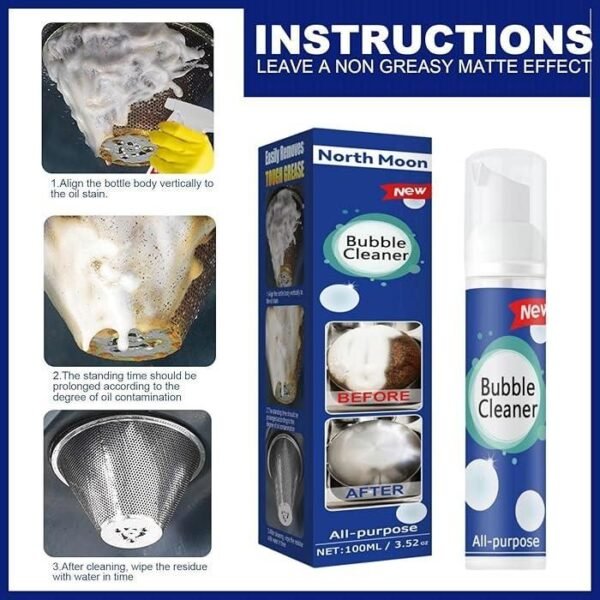 Bubble Cleaner Foam Spray,Kitchen Cleaner Heavy Oil Stain Bubble Cleaner 100ML (Pack of 2) - Image 2